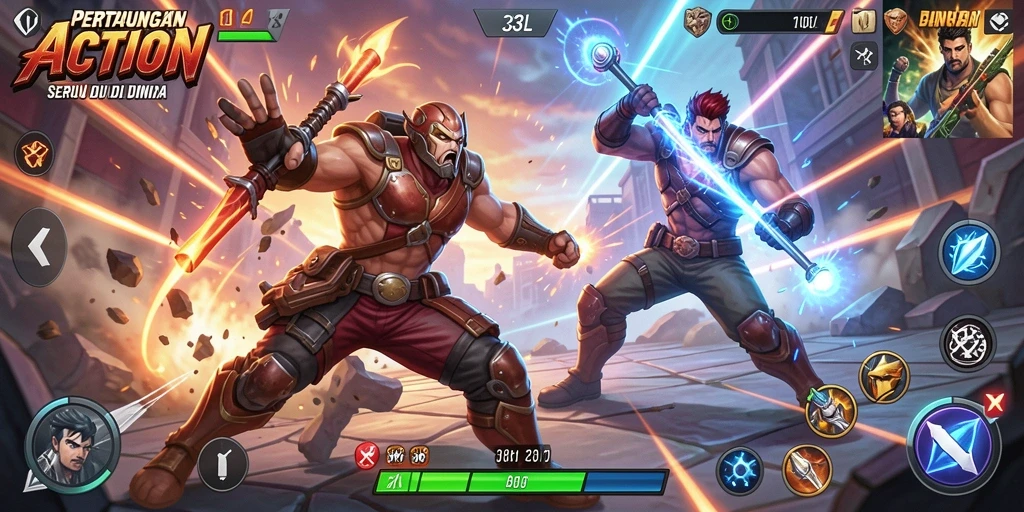 Menampilkan gameplay seru dalam pertarungan aksi.