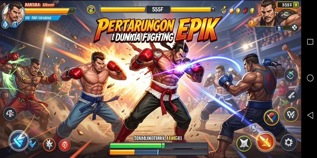Gameplay 555F yang menampilkan pertarungan seru dan karakter keren.