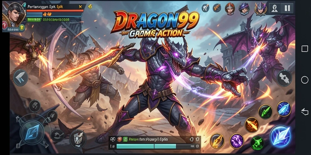 Tangkapan layar menunjukkan pertempuran epik dalam DRAGON99.