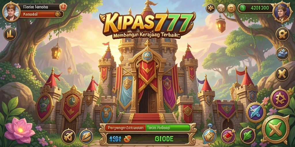 Tangkapan layar gameplay KIPAS777 menampilkan pertempuran seru dan pembangunan kerajaan.