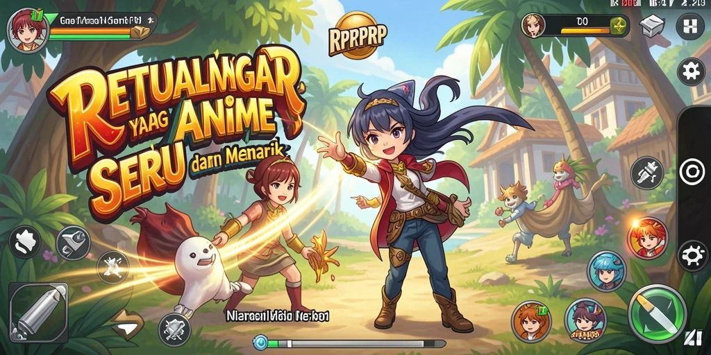 Tampilan gameplay RPRPRP yang penuh warna dan karakter unik.